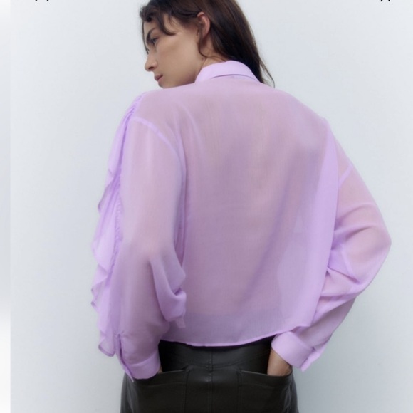 Zara doble ruffle lilac flowy shirt designer - Picture 4 of 5